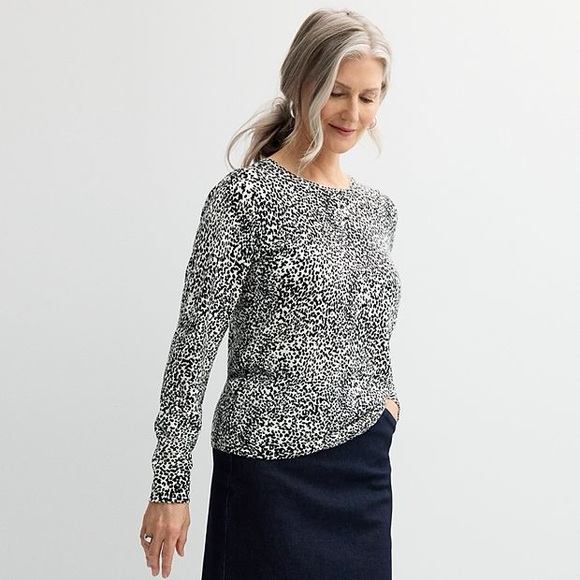 Christopher & Banks Black and White Leopard Print Sweater - Picture 1 of 6